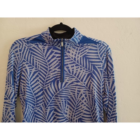 TAIL Golf Top Womens Sz M Blue Leafy Floral Long Sleeve 1/4 Zip Stretch Active - Picture 2 of 10
